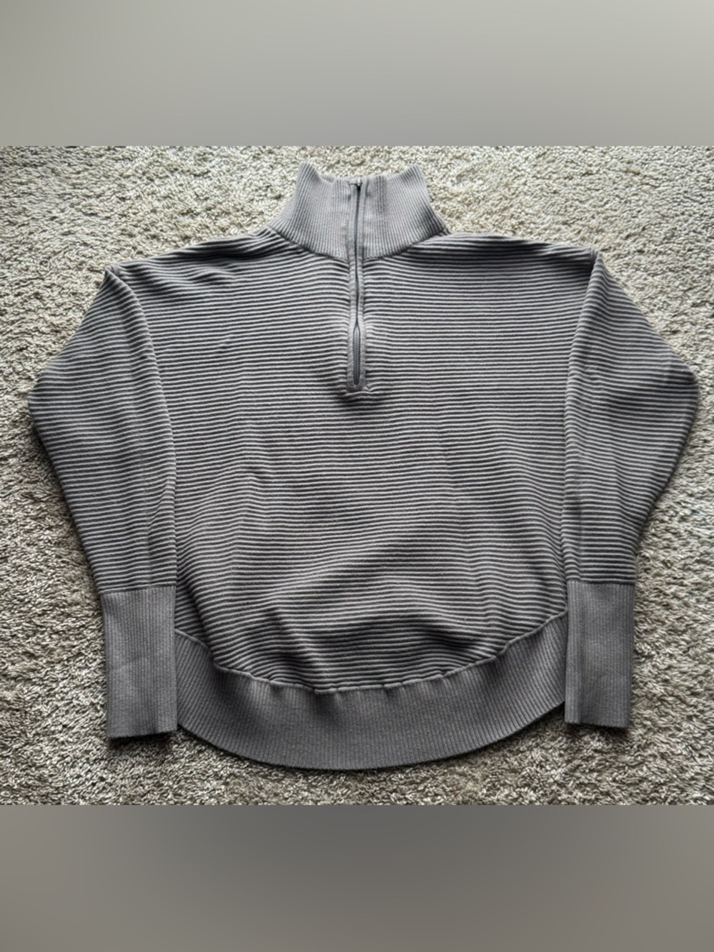 Women’s Ribbed Quarter Zip Sweater Gray Cropped Pullover Thumbholes Size M